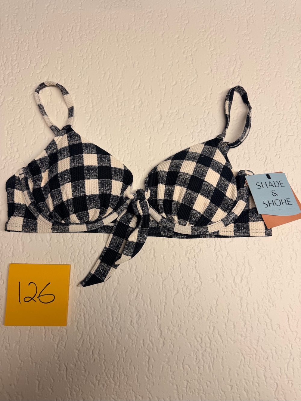 Shade & Shore Black and White Gingham Tie-Front Bra Top